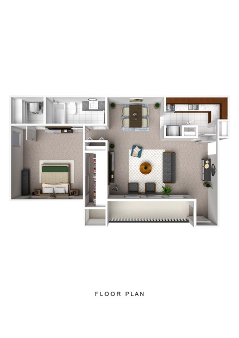 Floor plan for 1 bed, 1 bath, 850 sqft